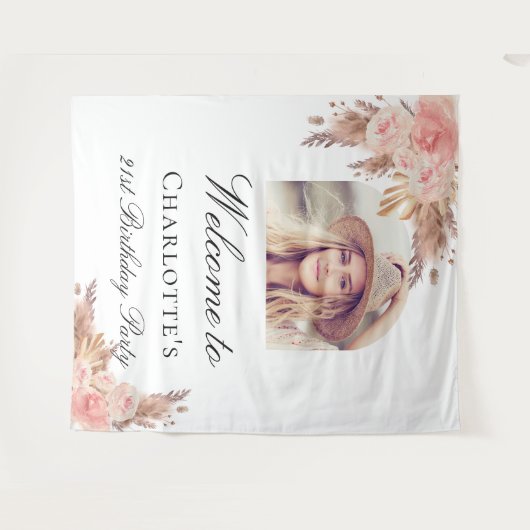 Tenture Anniversaire pampas herbe blush rose or arche phot (Devant (Horizontal))