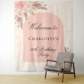 Tenture Anniversaire pampas herbe rose or blush arche bien (En situation)