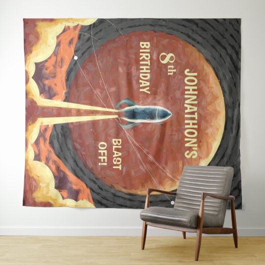 Tenture Anniversaire Rocket Space Fun Photo Booth Backdrop (En situation (horizontale))