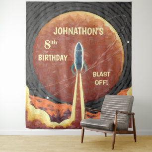Tenture Anniversaire Rocket Space Fun Photo Booth Backdrop