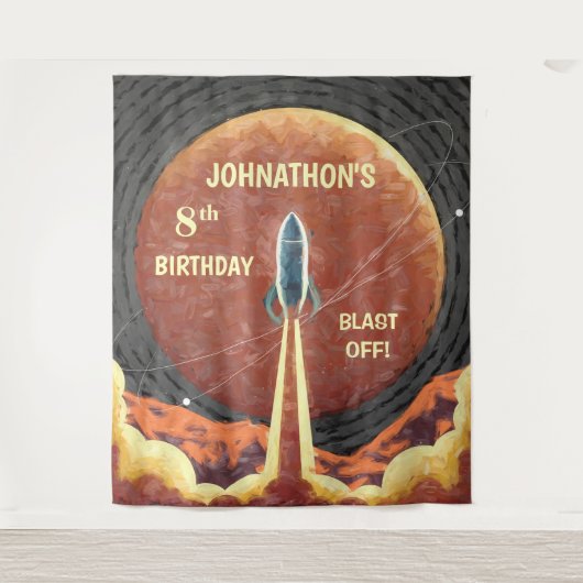 Tenture Anniversaire Rocket Space Fun Photo Booth Backdrop (Devant)
