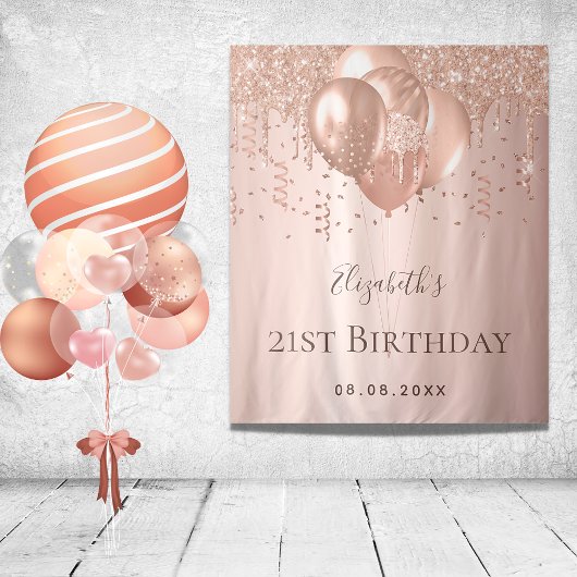 Tenture Anniversaire rose or parties scintillant ballons m