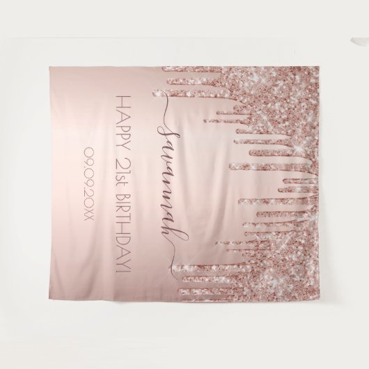 Tenture Anniversaire rose or parties scintillant rose bril (Devant (Horizontal))