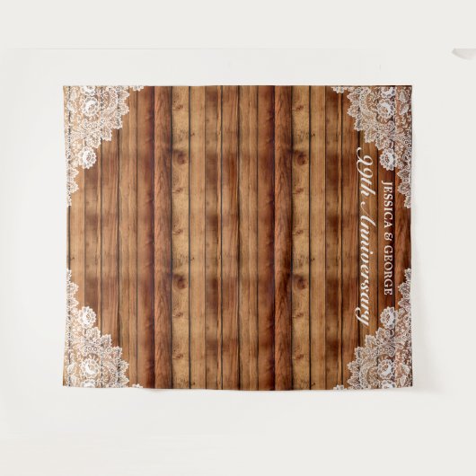 Tenture Anniversaire Rustique en bois et dentelle blanche (Devant (Horizontal))