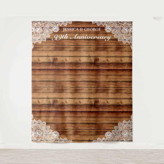 Tenture Anniversaire Rustique en bois et dentelle blanche (Devant)