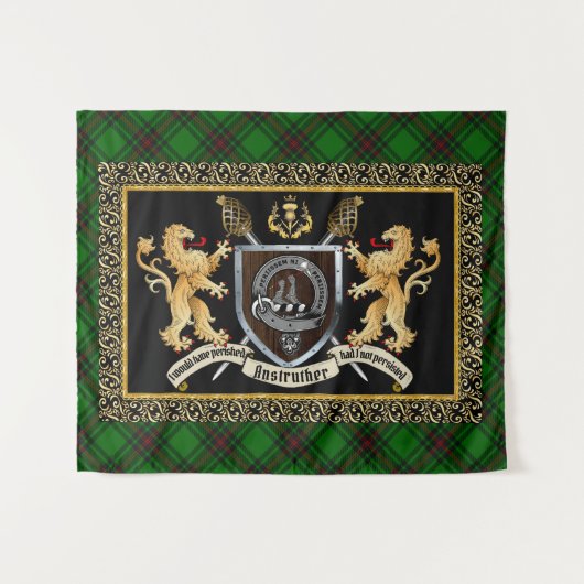 Tenture Anstruther Clan Badge & Motto avec Lions (Devant (Horizontal))