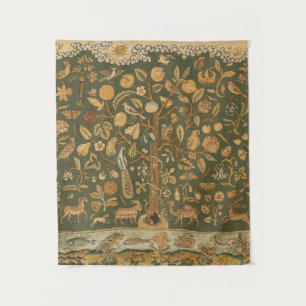 Tenture Antique Broderie Anglaise Arbre de Vie et Licorne