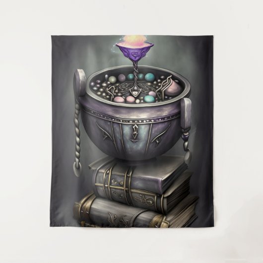 Tenture Antique Steampunk Cauldron | Pile de Spellbooks (Devant)
