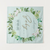 TENTURE AQUA  BLEU FEUILLAGE ACRÉLIÈRE BABY SHOWER BIENVEN (Devant (Horizontal))