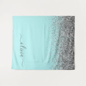 Tenture Aqua bleu Turquoise Parties scintillant argent Mon (Devant (Horizontal))