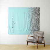 Tenture Aqua bleu Turquoise Parties scintillant argent Mon (En situation (horizontale))