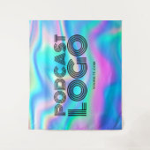 Tenture Aqua Blue Iridescente Rainbow Modern Podcast Logo (Devant)