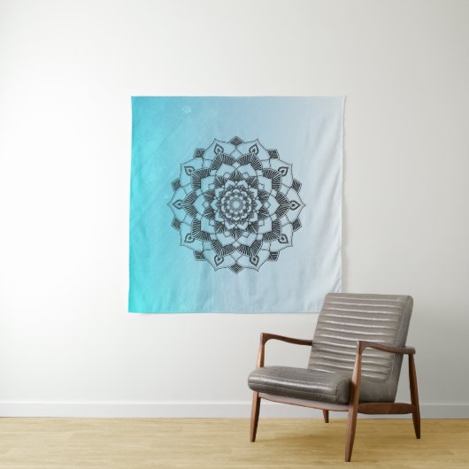 Tenture Aqua Blue Mandala Wall Art (En situation (horizontale))