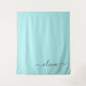 Tenture Aqua Blue Turquoise Moderne Script Girl Monogramme (Devant)