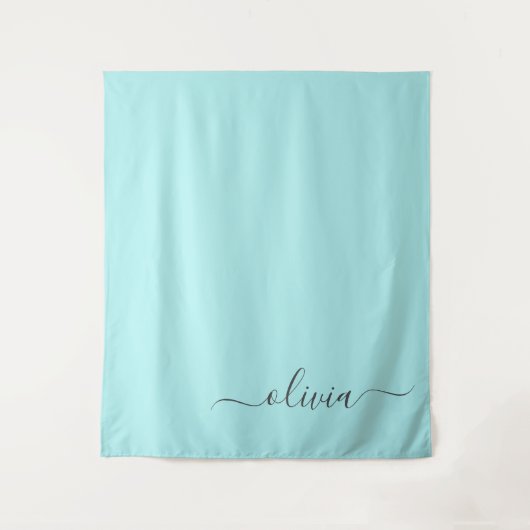 Tenture Aqua Blue Turquoise Moderne Script Girl Monogramme (Devant)