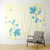 Tenture Aqua feuille et pois jaunes (En situation (horizontale))