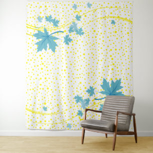 Tenture Aqua feuille et pois jaunes
