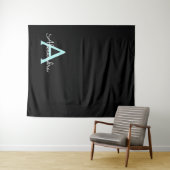 Tenture Aqua Teal Blue Script Girly Monogram (En situation (horizontale))