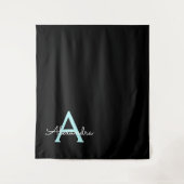 Tenture Aqua Teal Blue Script Girly Monogram (Devant)