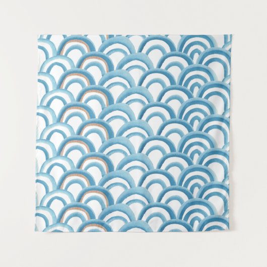 Tenture Aquarelle à vague bleue, peinture transparente. (Devant)