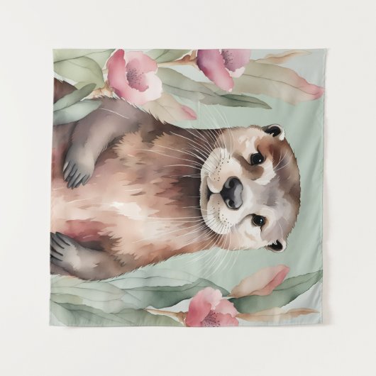 Tenture Aquarelle adorable Otter (Devant (Horizontal))