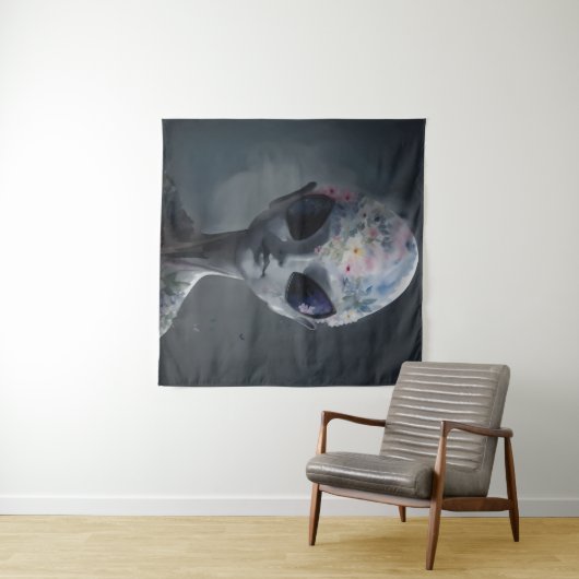 Tenture Aquarelle Alien grise Portrait floral (En situation (horizontale))