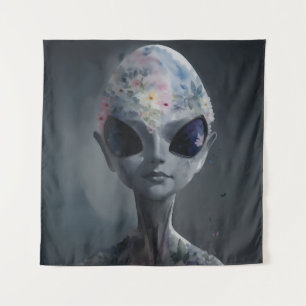 Tenture Aquarelle Alien grise Portrait floral