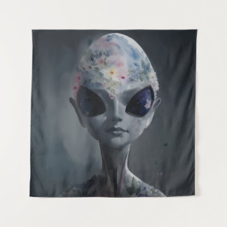 Tenture Aquarelle Alien grise Portrait floral
