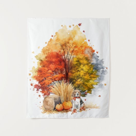 Tenture Aquarelle Automne Chien Design - Beagle (Devant)