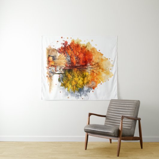 Tenture Aquarelle Automne Chien Design - Corgi (En situation (horizontale))