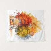 Tenture Aquarelle Automne Chien Design - Corgi (Devant (Horizontal))