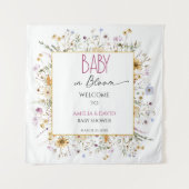 Tenture Aquarelle Baby shower floral blanc (Devant)