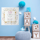 Tenture Aquarelle Baby shower floral blanc