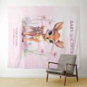 Tenture Aquarelle Bébé Cerf Fleurs roses fond (En situation (horizontale))