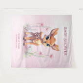 Tenture Aquarelle Bébé Cerf Fleurs roses fond (Devant (Horizontal))