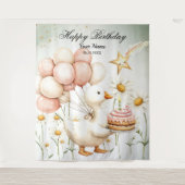 Tenture Aquarelle Bébé Oie blanche Anniversaire fête migno (Devant)