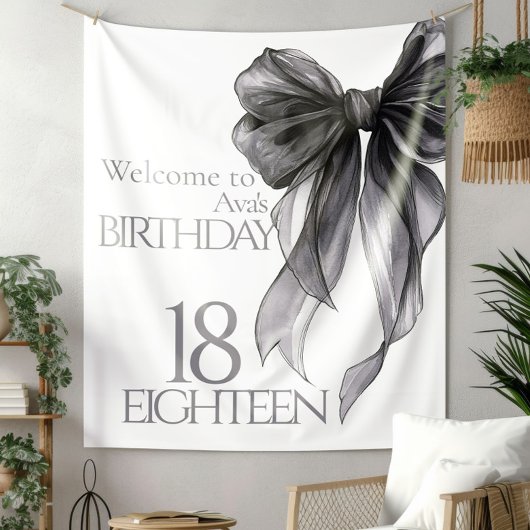 Tenture Aquarelle Black Bow 18e anniversaire Bienvenue