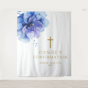 Tenture Aquarelle bleu chic fond de confirmation florale
