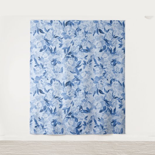 Tenture Aquarelle bleu foncé floral photo-rappel (Devant)