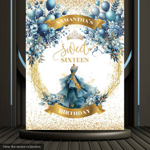 Tenture Aquarelle bleu or élégant Sweet 16 draps
