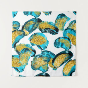 Tenture Aquarelle bleu, turquoise, or art.