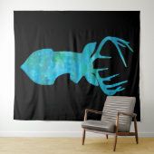 Tenture Aquarelle bleue Cerf Silhouette (En situation (horizontale))