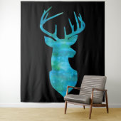 Tenture Aquarelle bleue Cerf Silhouette (En situation)