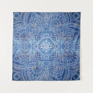 Tenture Aquarelle bleue Sri Yantra/Sri Chakra