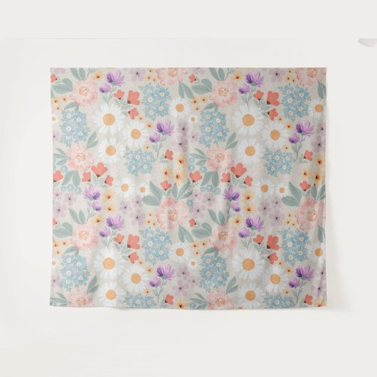Tenture Aquarelle Boho Rose Floral (Devant (Horizontal))