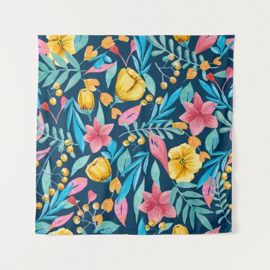 Tenture Aquarelle botanique : fleurs, ornement feuille. (Devant)