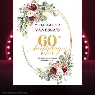Tenture Aquarelle Bourgogne Or Eucalyptus 60e Anniversaire