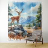 Tenture Aquarelle cerf dans la nature (En situation)