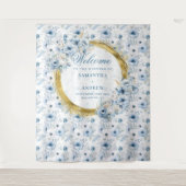 Tenture Aquarelle classique Bleu Dusty Mariage or (Devant)