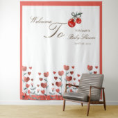 Tenture Aquarelle Coeur cerise florale sur le Baby shower  (En situation)